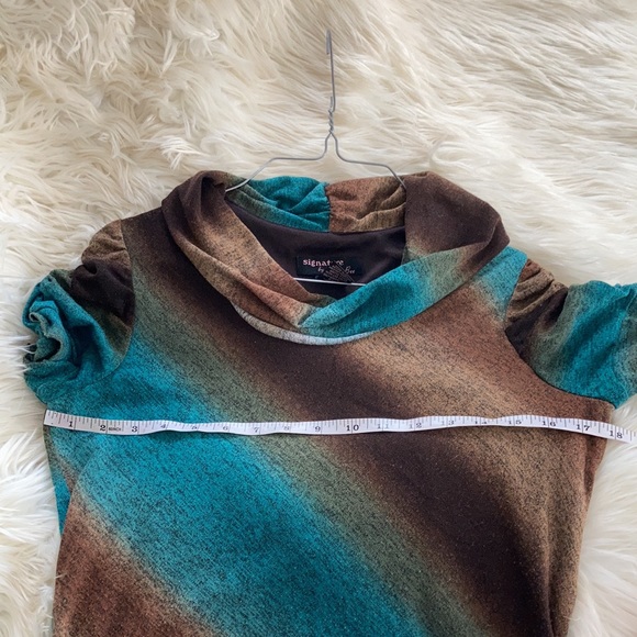 Signature by Bobbi Bee brown blue sweater cowl neck midi short sleeved dress - Picture 11 of 17